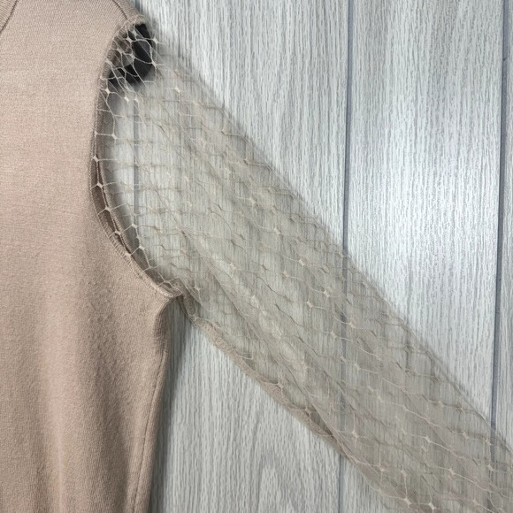 Madison & Hudson Pullover Knit with Patterned Sheer Sleeves Pale Pink Size L - Picture 3 of 5